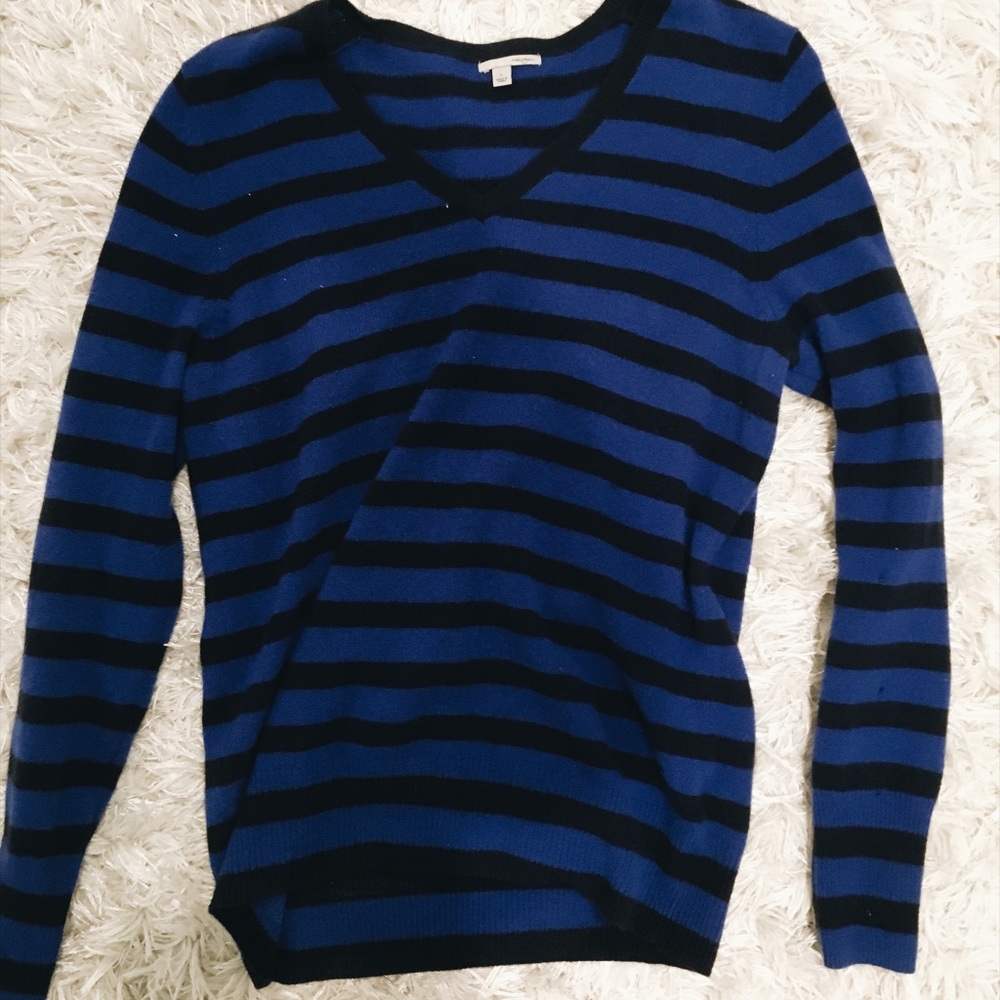 Blue and black striped cashmere sweater