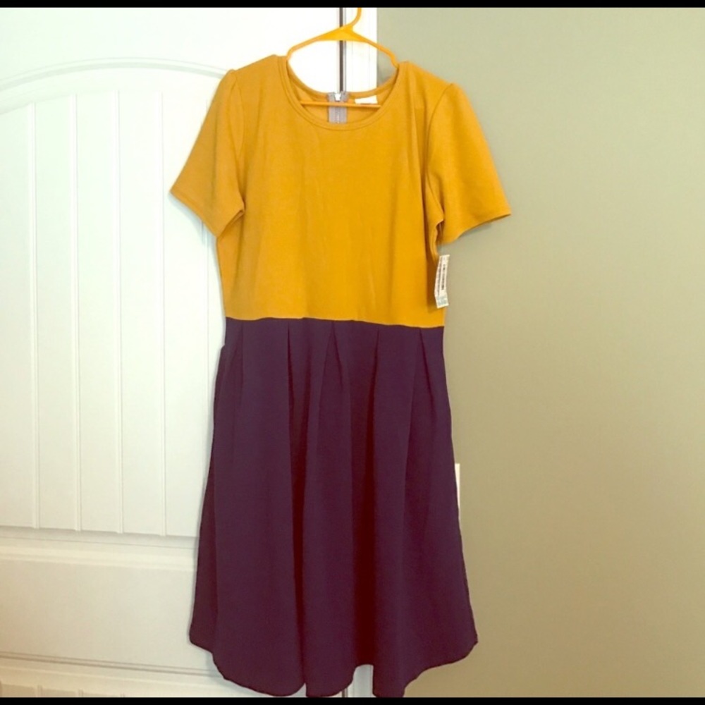 LuLaRoe Amelia- Mustard & Navy 2XL NWT