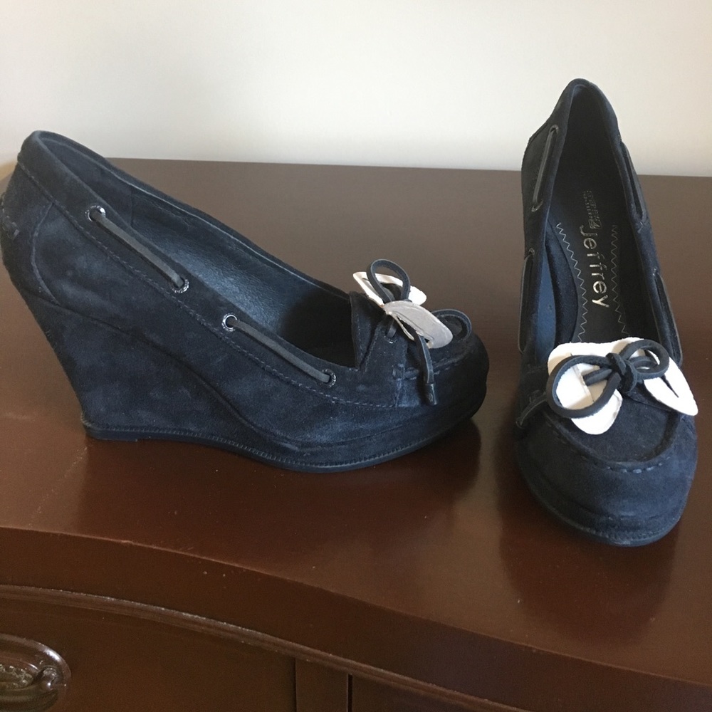 New Navy Suede Sperry Wedges