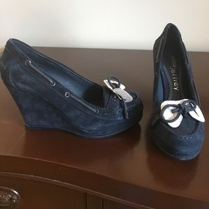 New Navy Suede Sperry Wedges