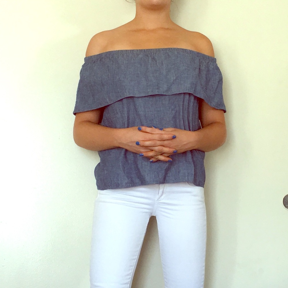 Levi's off the shoulder blue blouse shirt jean