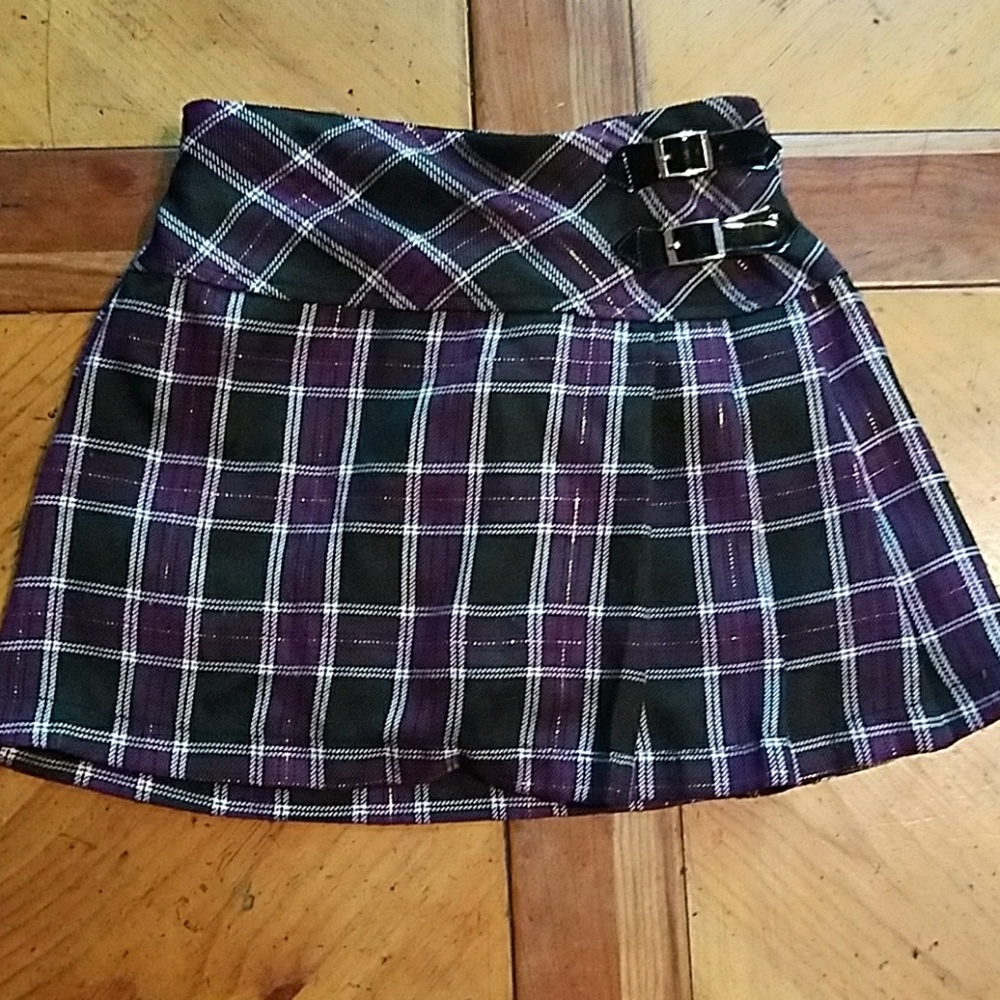 Purple and black plaid skirt