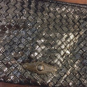 Elliott Lucca clutch & crossbody. Gold leather.