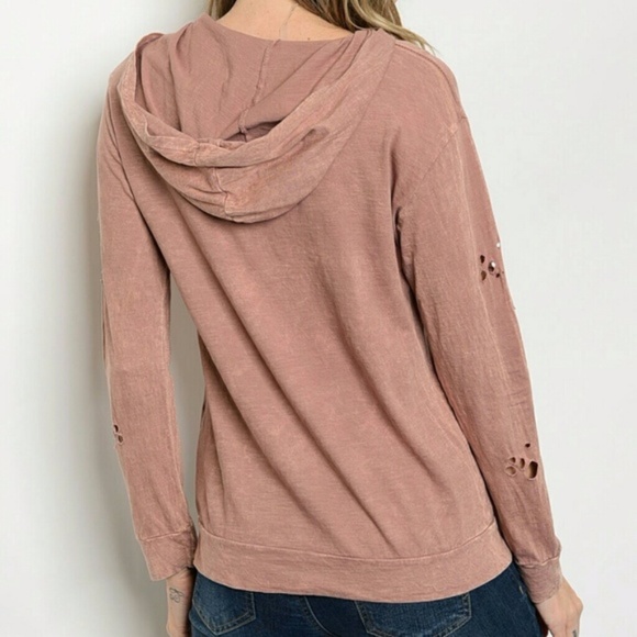 Dusty Pink Distressed Hooded Top - Picture 2 of 3