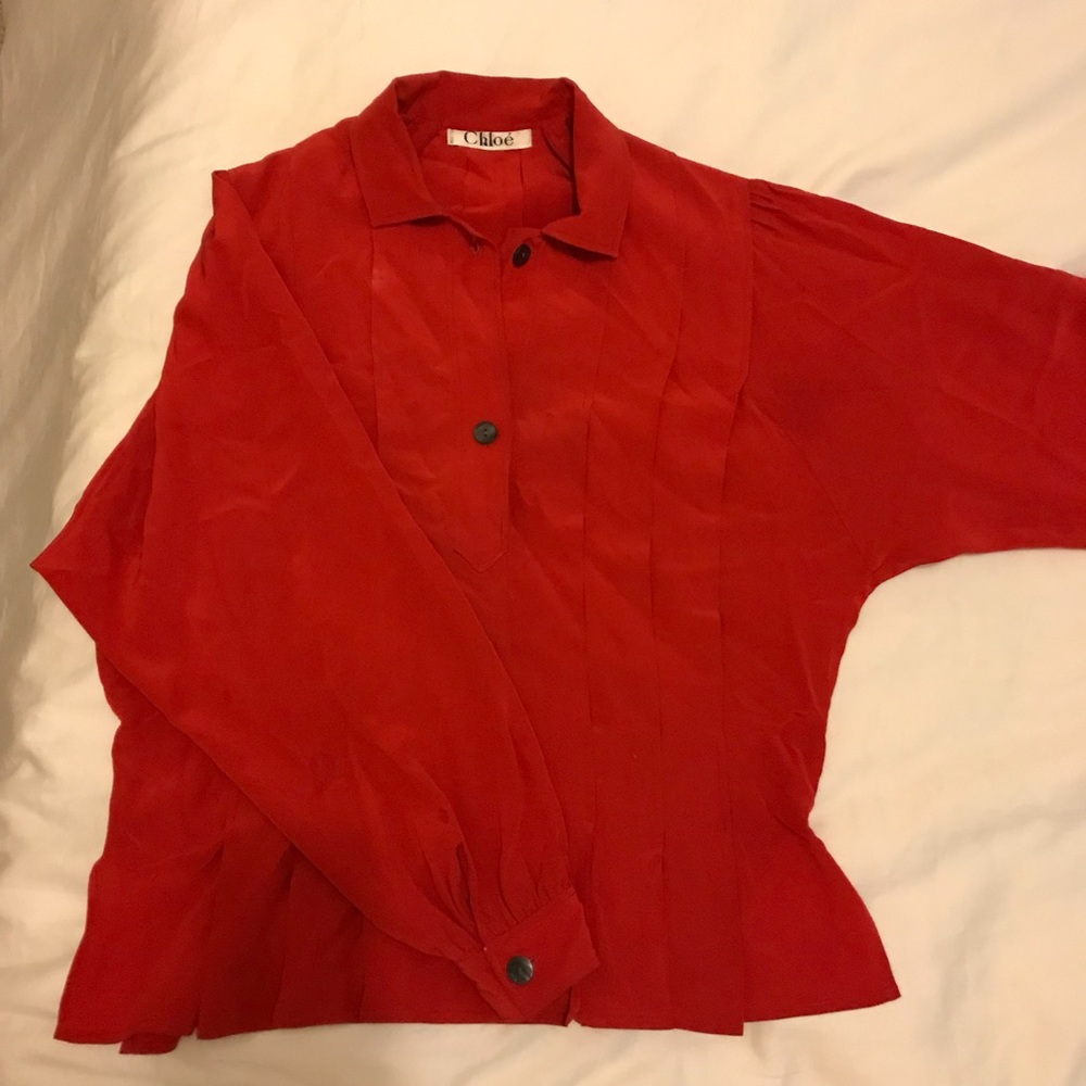 Chloe Authentic vintage red silk pleated blouse
