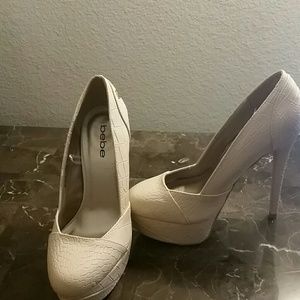 bebe pale pink leather heels