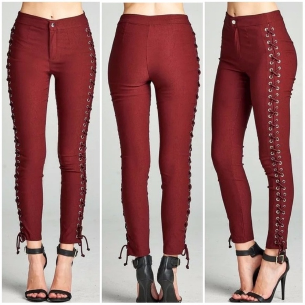 Side Lacing Pants Burgandy