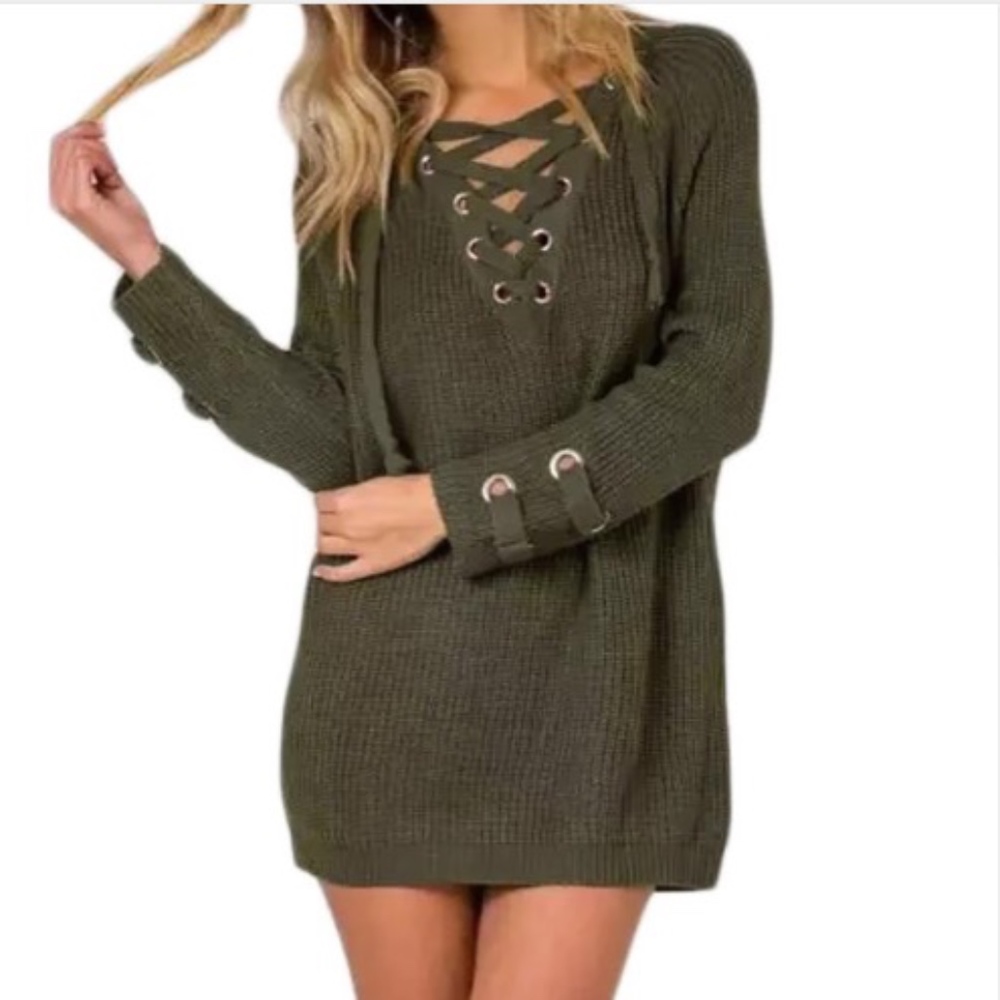 Chunky Knitted Lace-Up Sweater