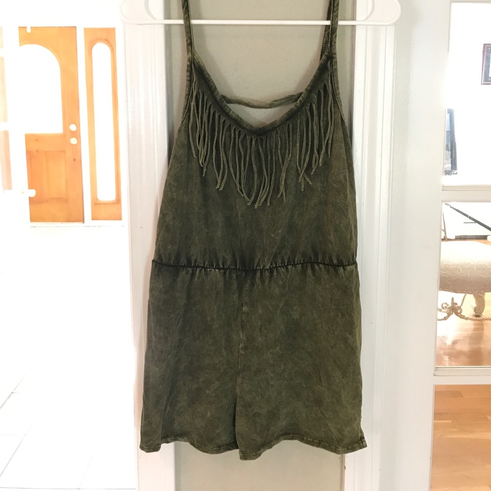 Green fringed romper