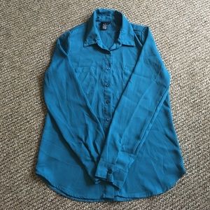 Aqua blue button up blouse