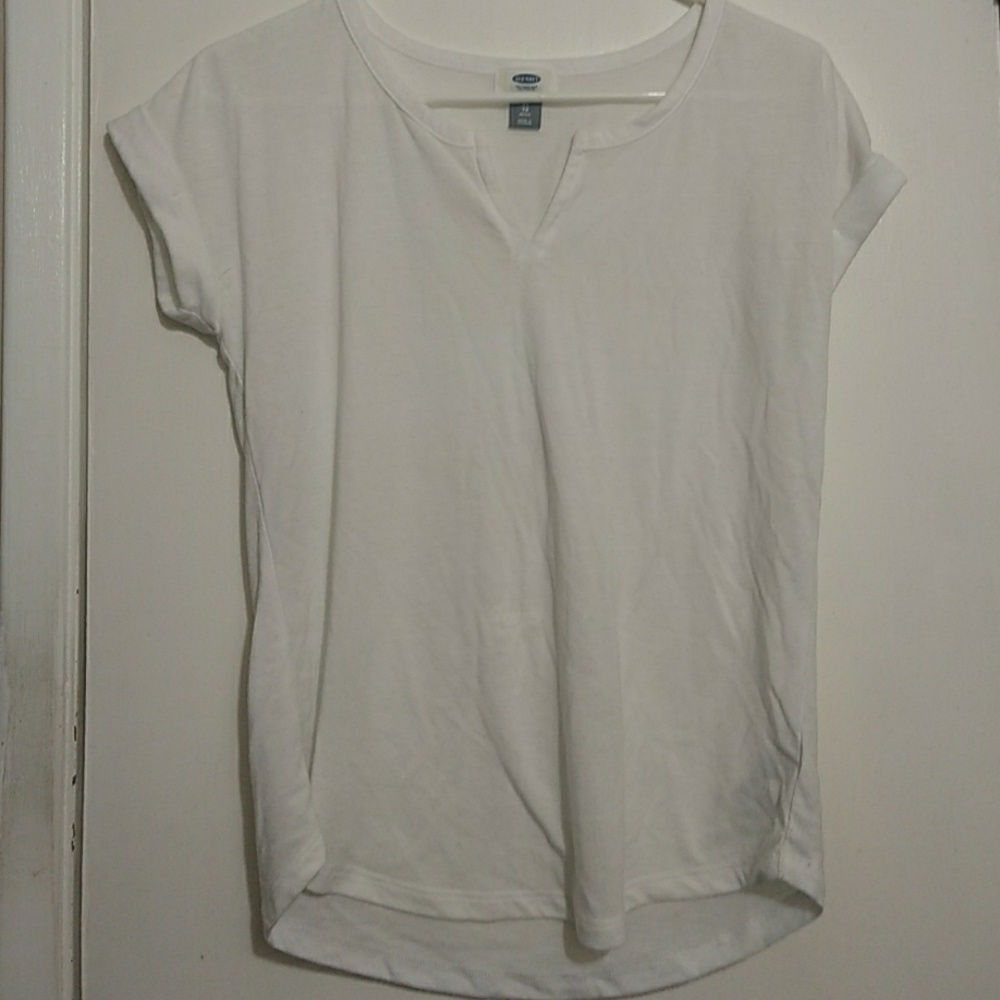 White Old Navy Split Neck Tee