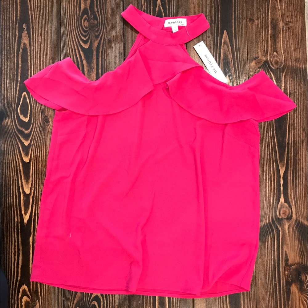Monteau pink cold shoulder halter top size Medium