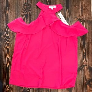 Monteau pink cold shoulder halter top size Medium