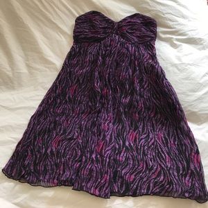 Express Purple Animal Print Strapless Silk Dress