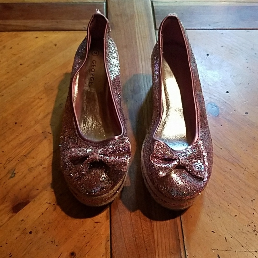 Girls pink sparkle wedges