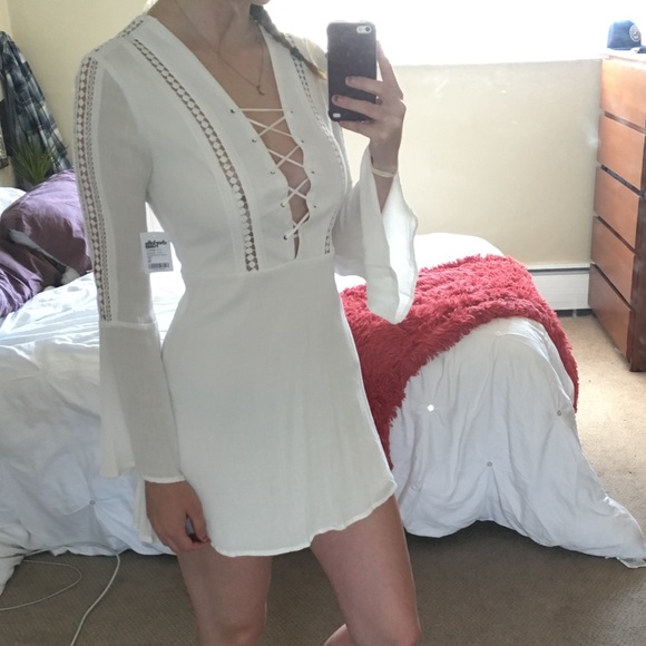 Lulus Dresses & Skirts - Boho Dress with Bell Sleeves & Crochet Details