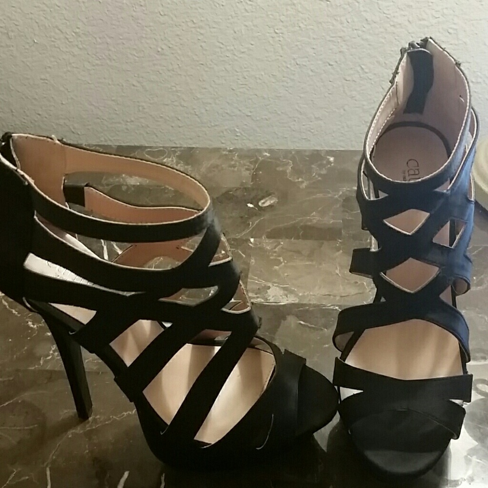 Strappy black stiletto heels