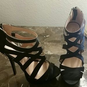 Strappy black stiletto heels