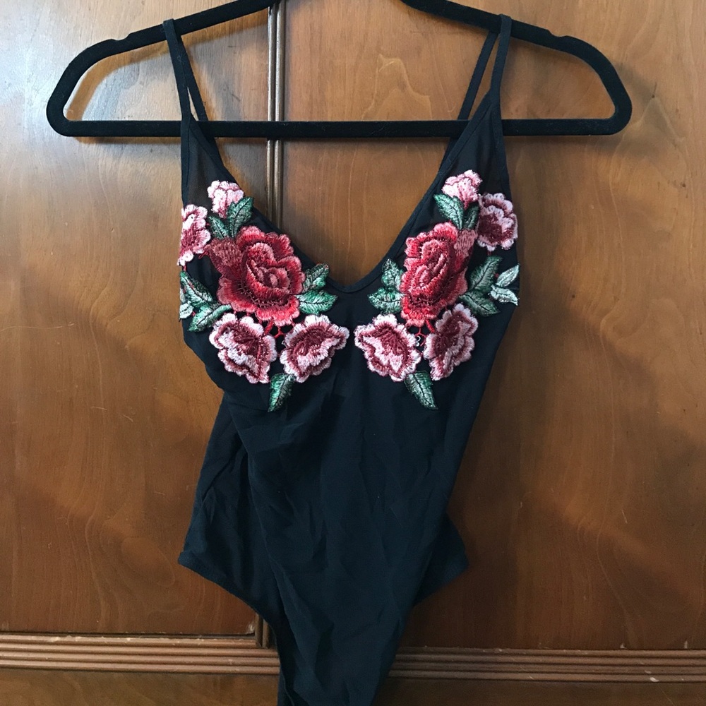Mesh Rose Embroidered Tank Bodysuit
