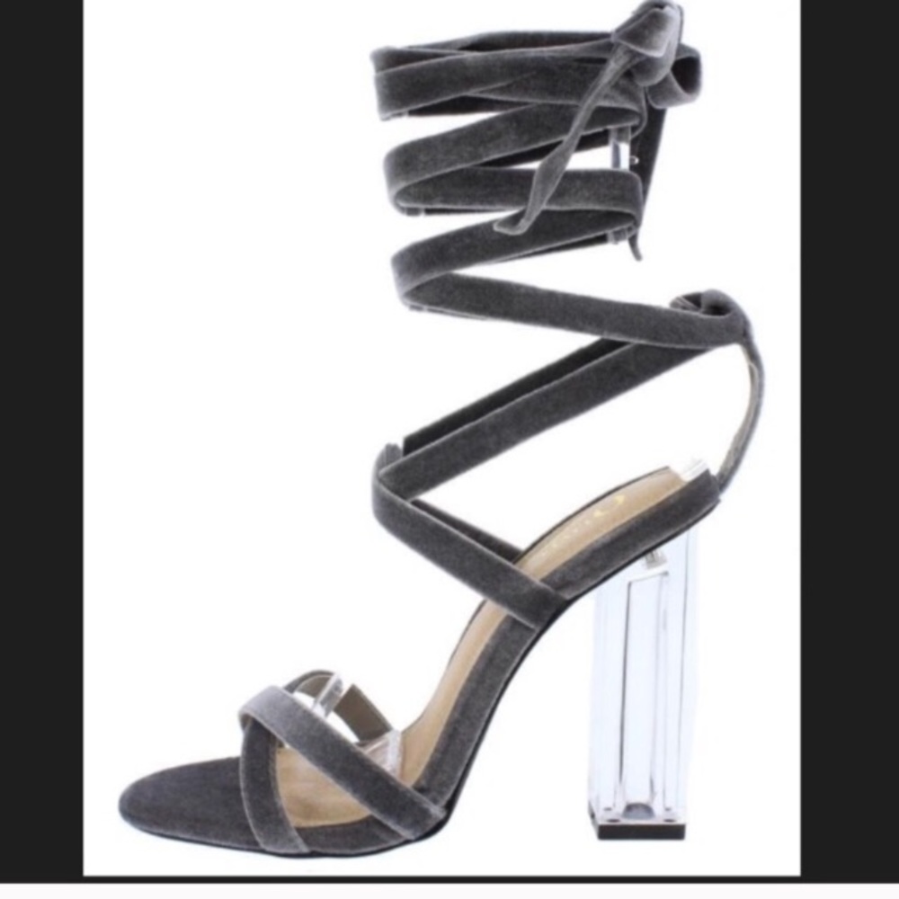 Grey Velvet Lace Up Heels