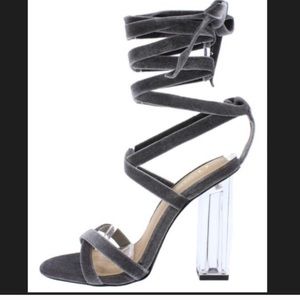 Grey Velvet Lace Up Heels