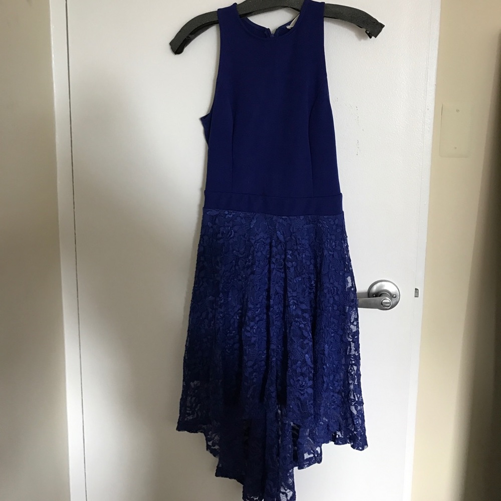 Blue lace cutout high low dress