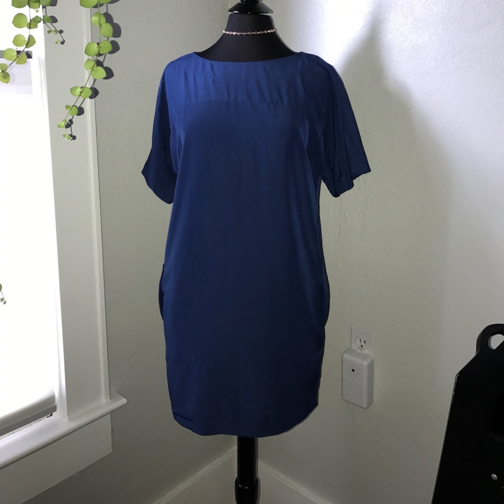 Zara Basic Blue Sheath Dress with Side Pockets