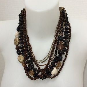 Brown black brass statement necklace new