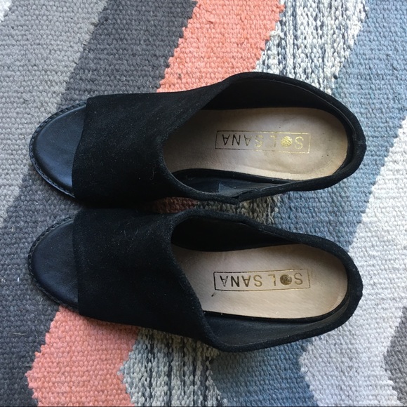 SOLD Sol Sana black peep toe mule shoes 38 7.5 - Picture 3 of 8