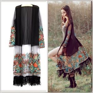 See-Through Flower Embroidery Chiffon Boho Blouse