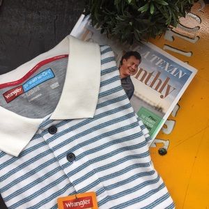 NWT Wrangler Men's Blue and White Polo - XL