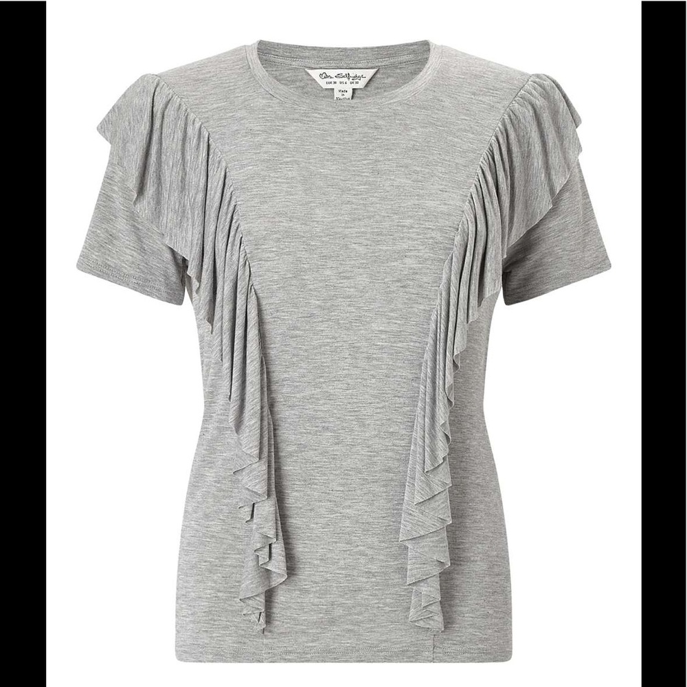 Miss selfridge Grey Marl Short Sleeve Ruffle Top