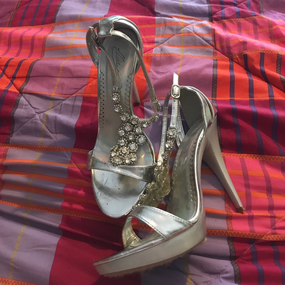 Silver rhinestone heels