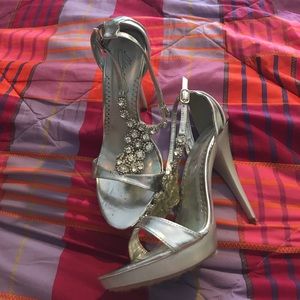Silver rhinestone heels