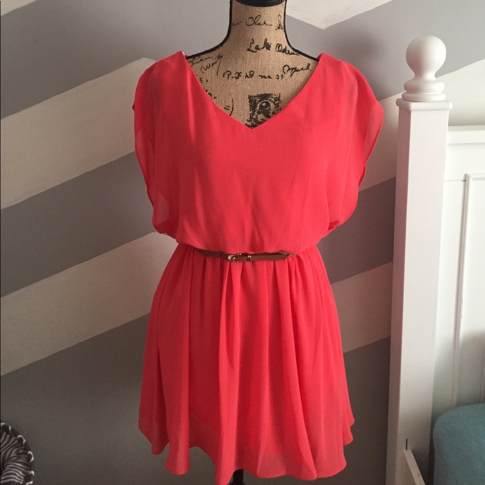 Coral flowy formal dress