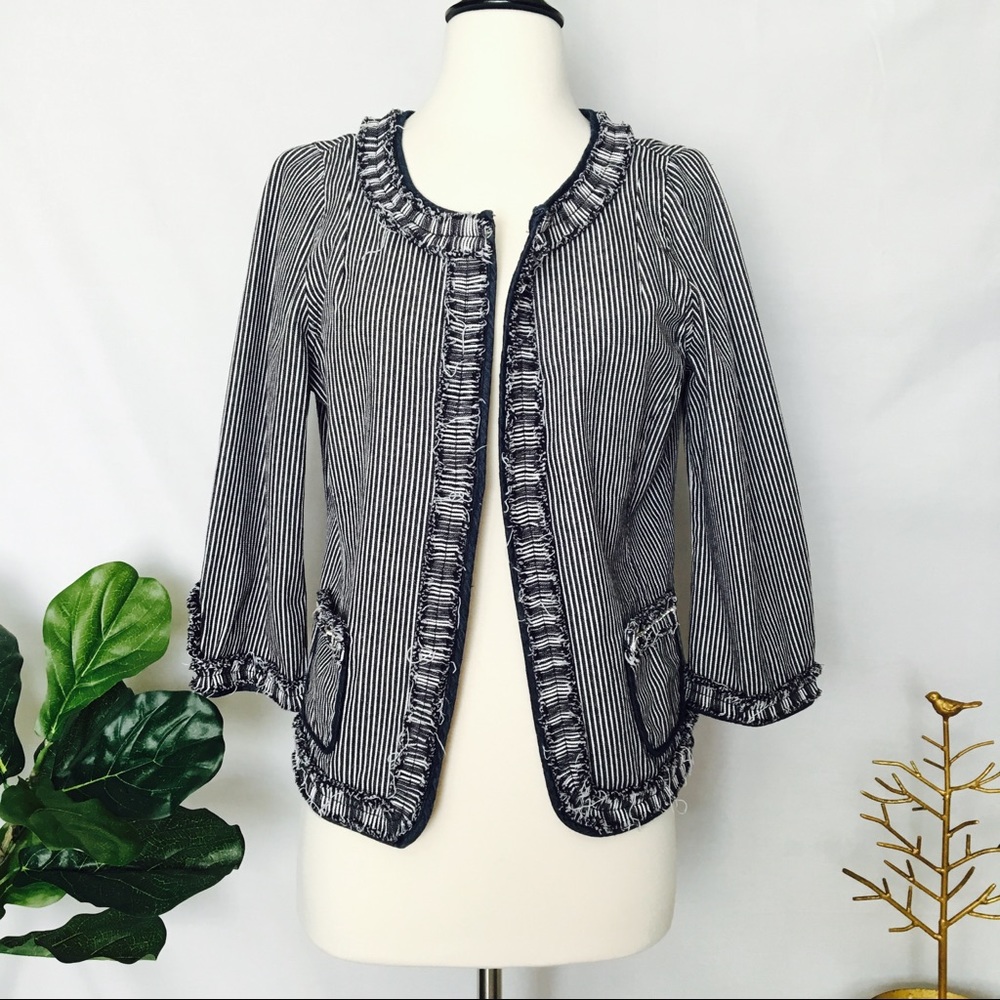 KAREN KANE | Striped Navy White  Nautical Blazer L