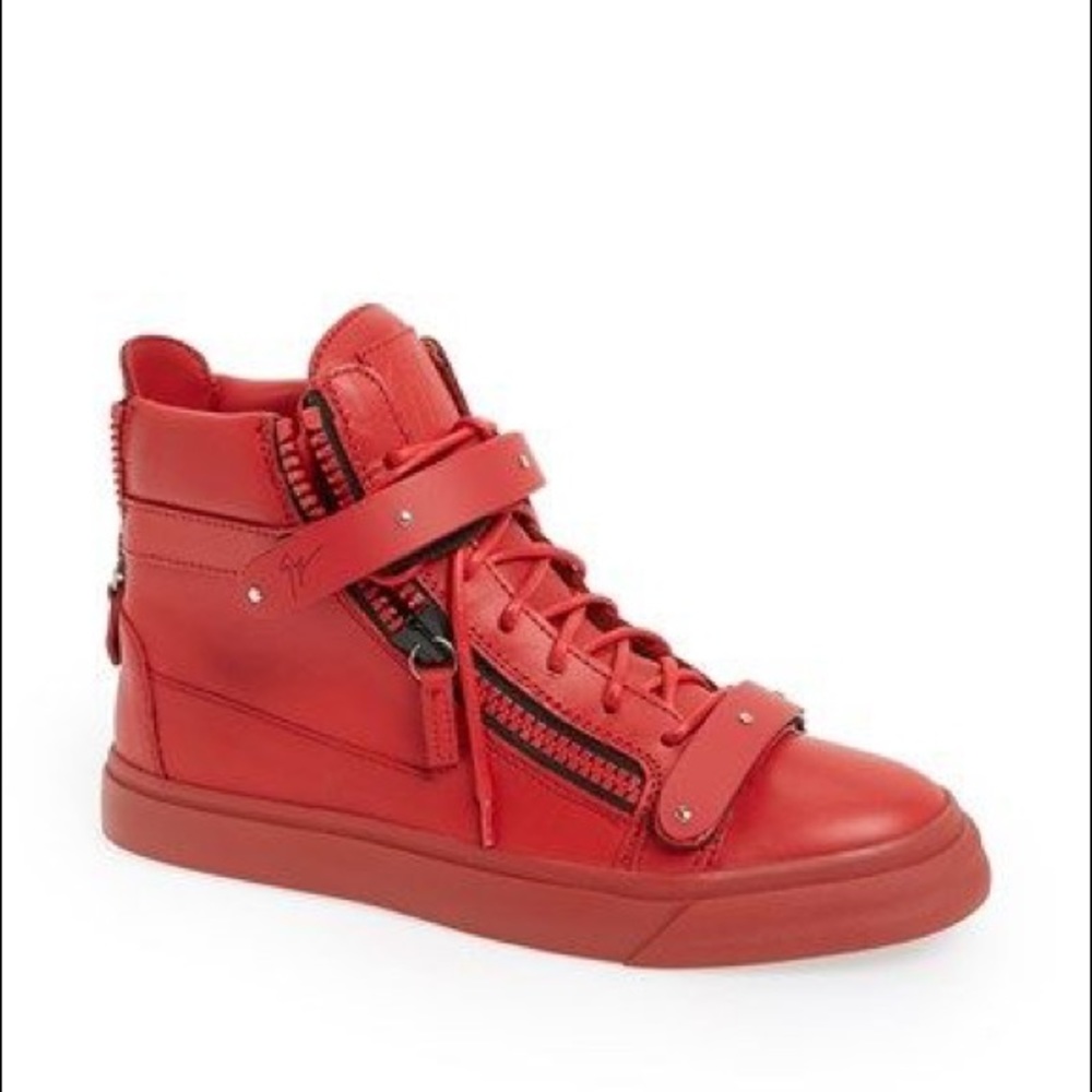 GIUSEPPE ZANOTTI Red Leather High Top Sneaker