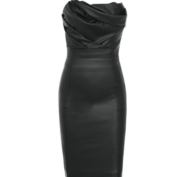 Black Leather Bustier Mini Dress Sexy! - Picture 3 of 5