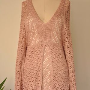 FREE PEOPLE Pink Crochet Bell Sleeve Dress NWOT