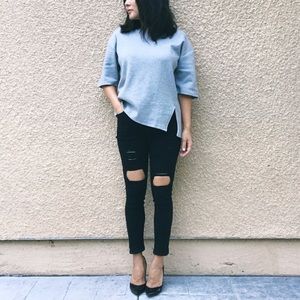 Asymmetric Hem Short Sleeve Pullover Tee
