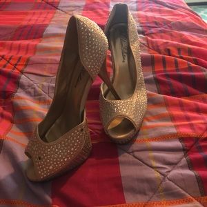 Tan rhinestone heels