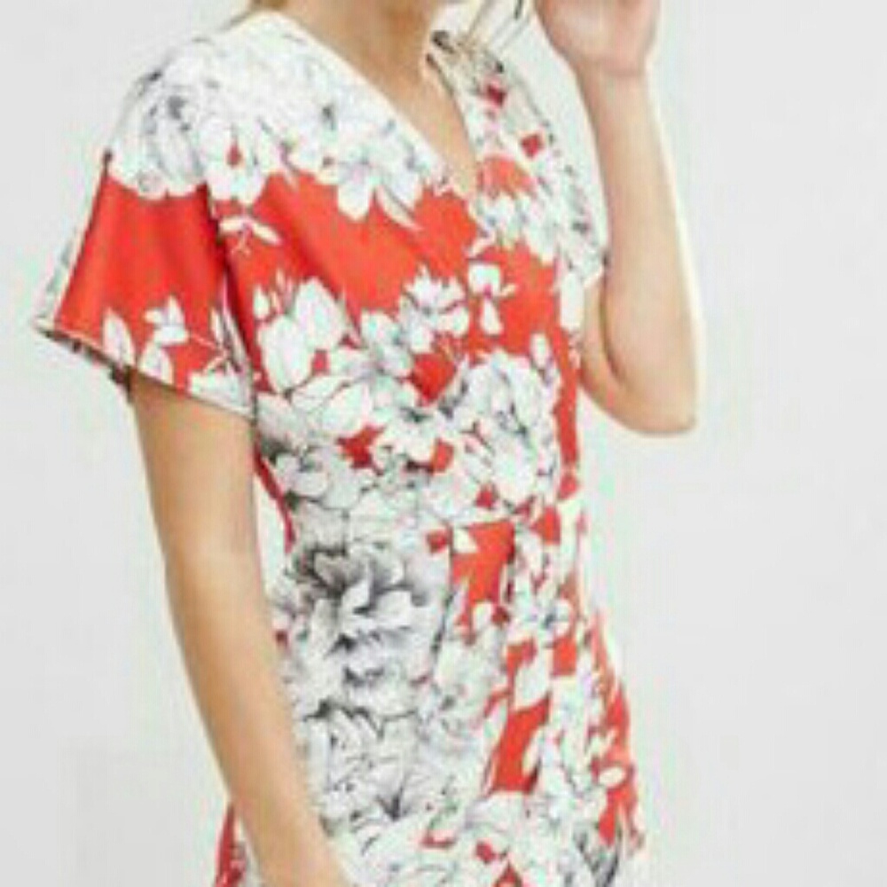 Faux Wrap Dress with Floral Pattern