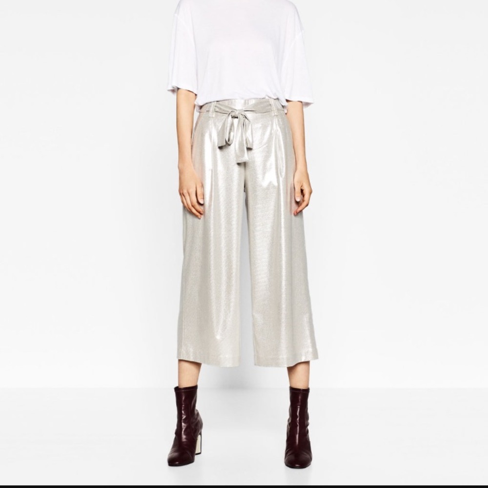 Zara Silver Flowy Troussers