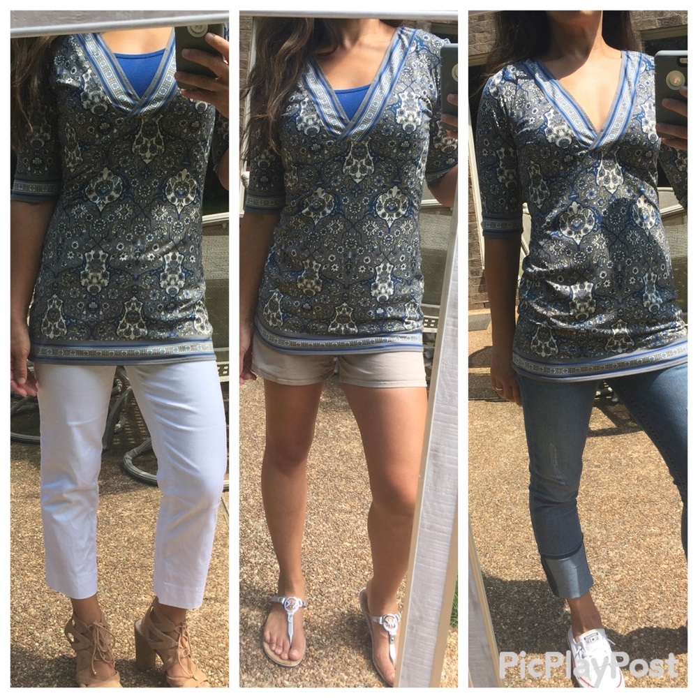 EUC Max Studio blue grey V-neck top XS to S fit