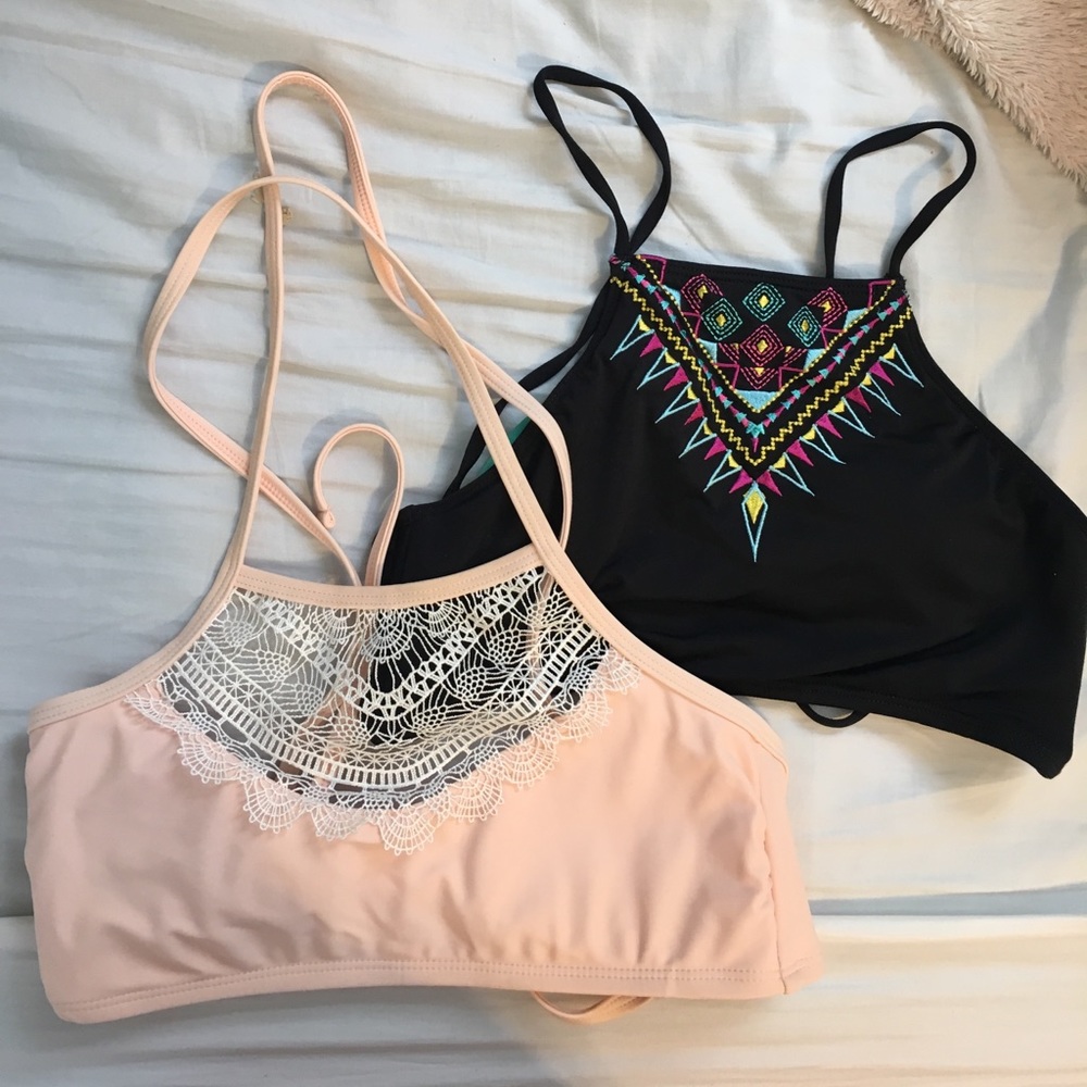 Two halter swim suit tops