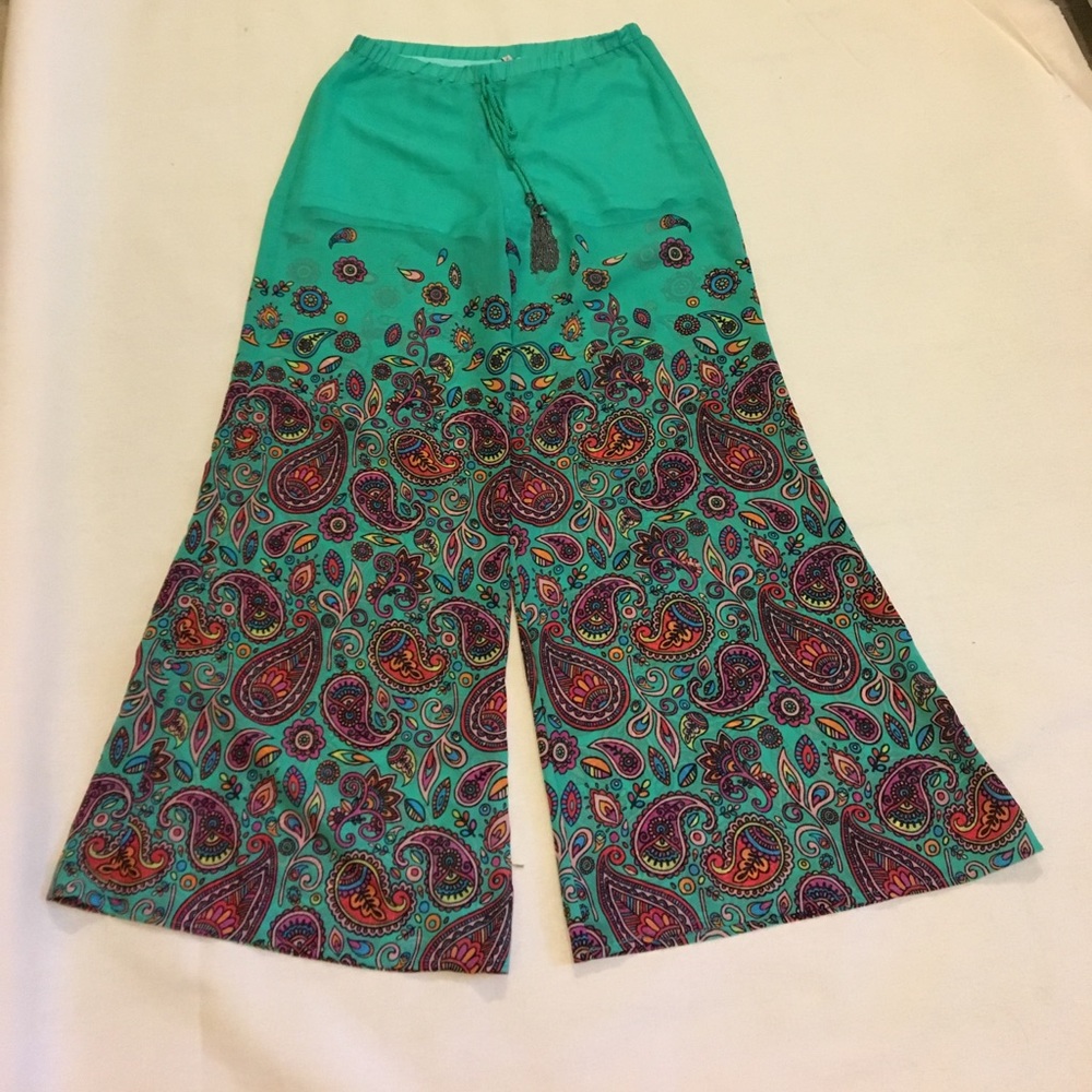 Light teal paisley palazzo pants