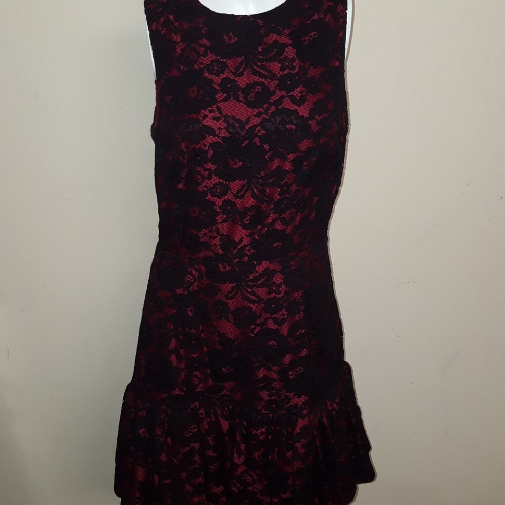 Jill Stewart Red and Black Lace Dress