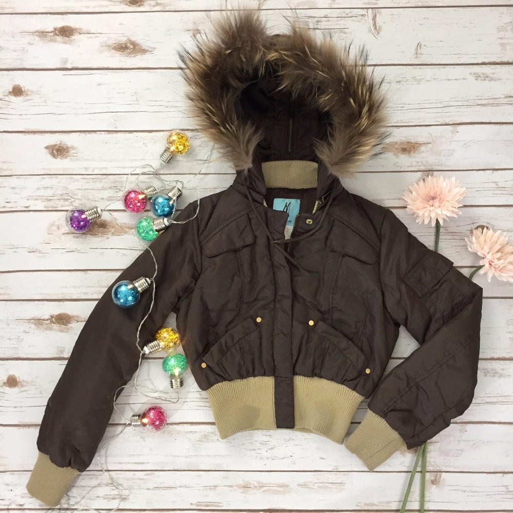 Marciano Brown Puffy Jacket • Crop • NWOT