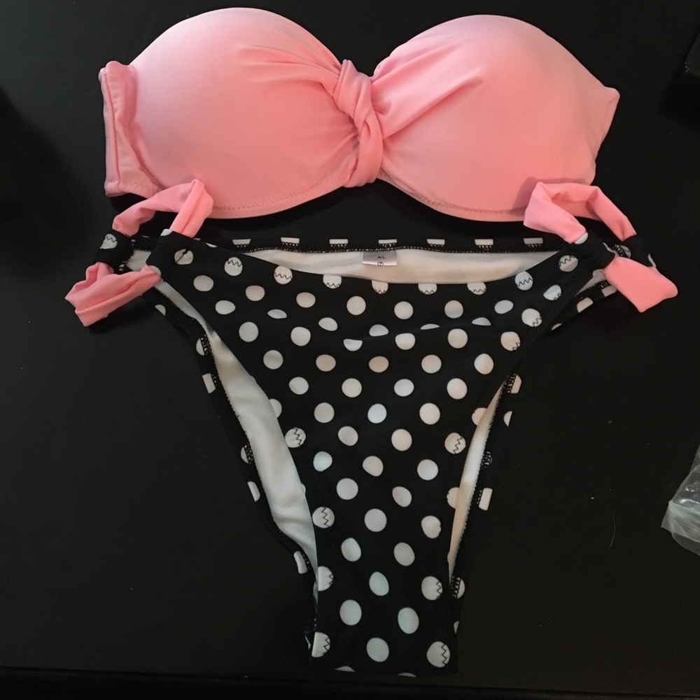 Pink top with polka dot bottom bathing suit