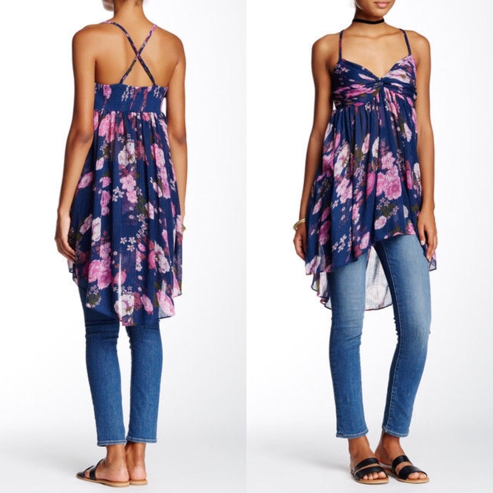 {Free People} Blue Mirage Convertible Floral Top - Picture 2 of 8